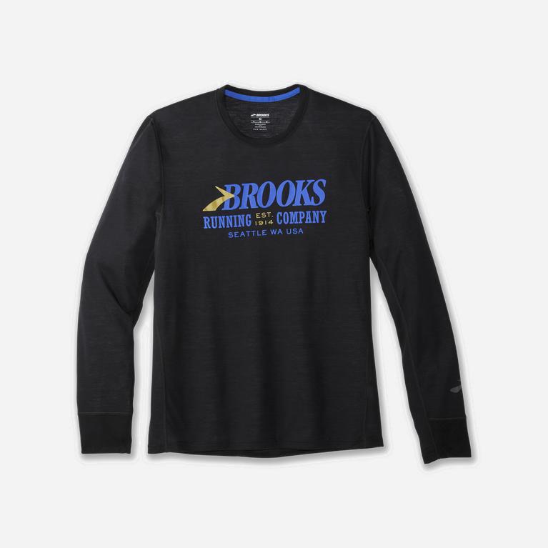 Brooks Distance Graphic Mens Long Sleeve Running Shirt - Black/Blue/gold/Heritage - Philippines (967